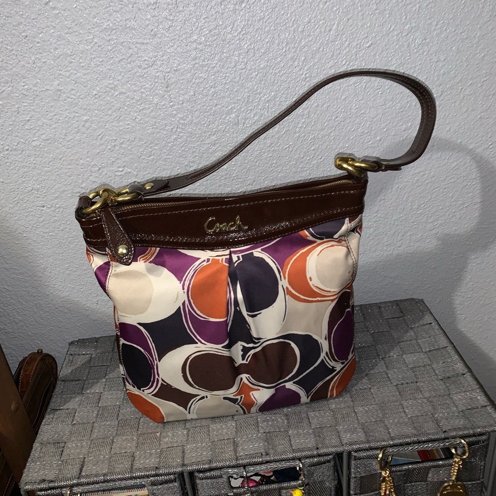 Coach Purple and Brown Shoulder Bag with Signature Design